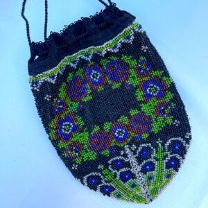 Antique / Victorian microbeaded drawstring purse